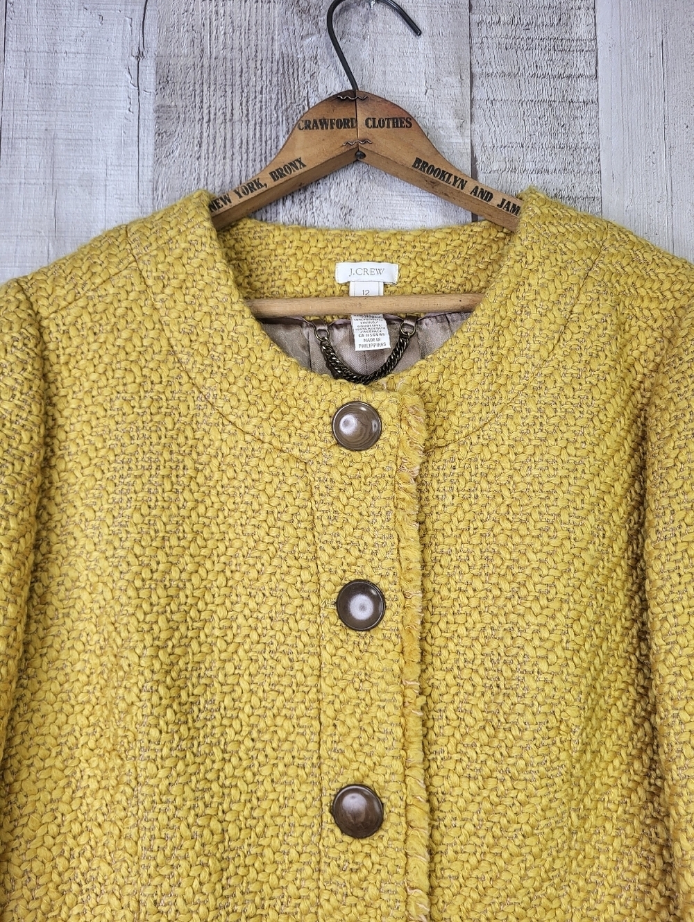 J. Crew Women's Yellow Textured Tweed Blazer. Wool Blend. Size 12 - Picture 2 of 10